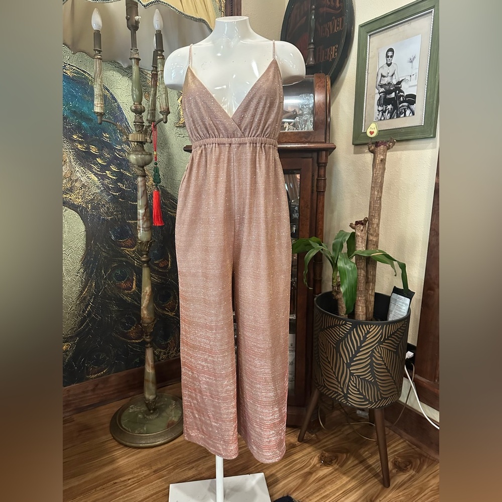 Gritty Soul Pink Wide Leg Jumpsuit V Neck Spaghetti Straps